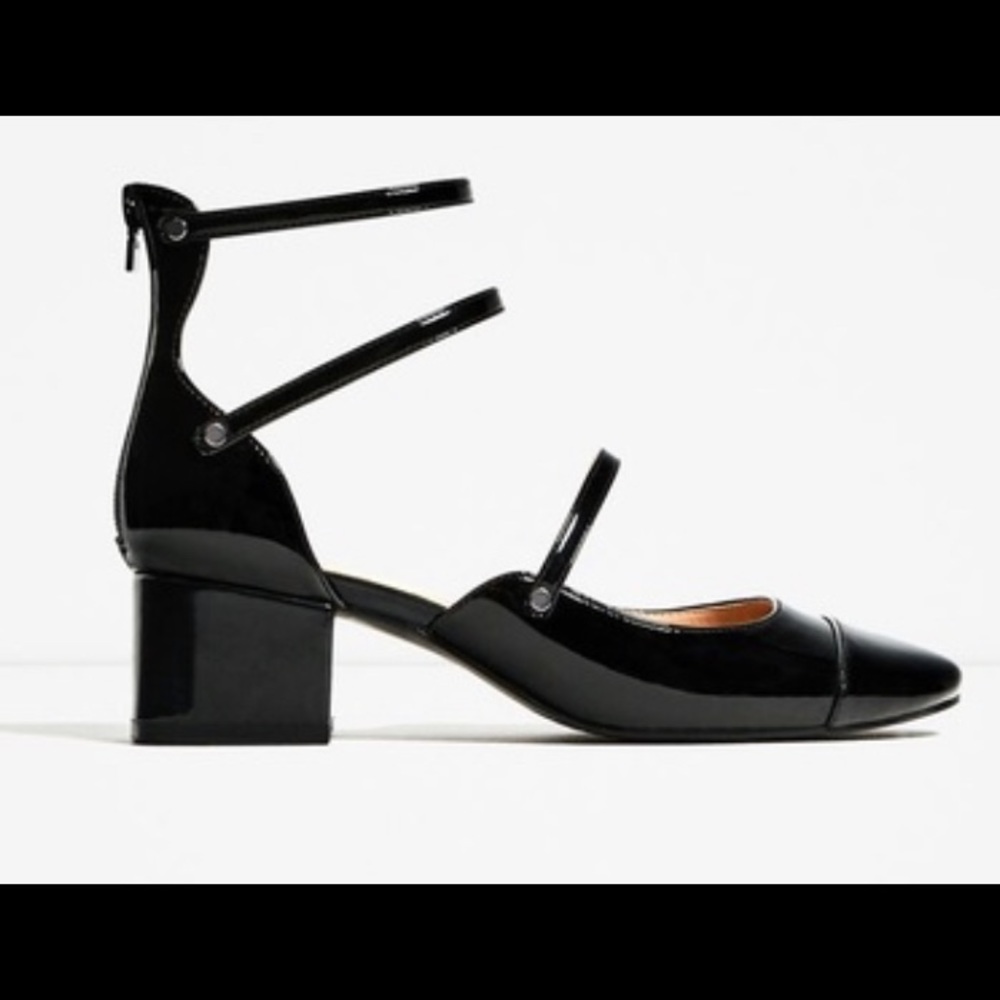 Zara Patent Leather Mary Jane Block Heel Shoes (10) NWT